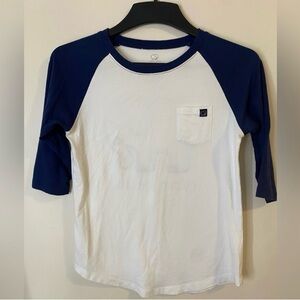 Ivory Ella Pima Cotton Modal  Raglan Tee - Navy and White